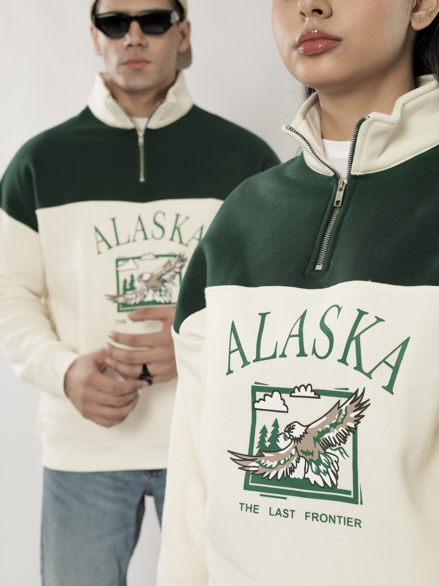 Beige & Green Quarter Zipper