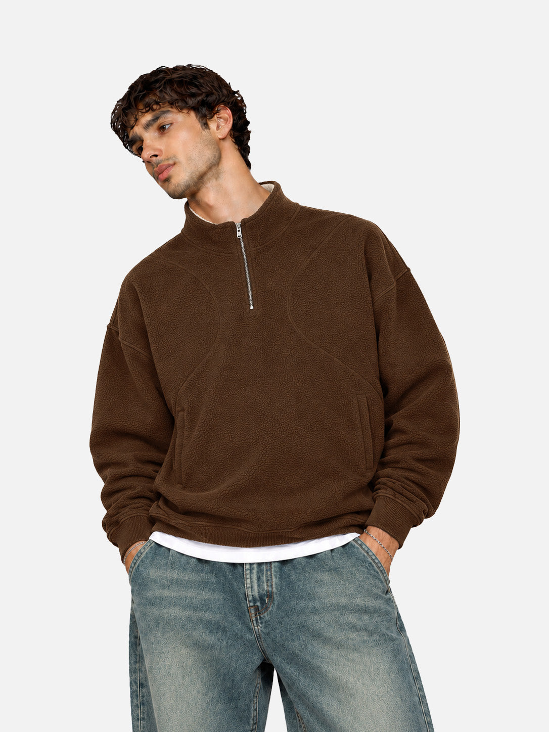 Brown Sherpa Half Zipper