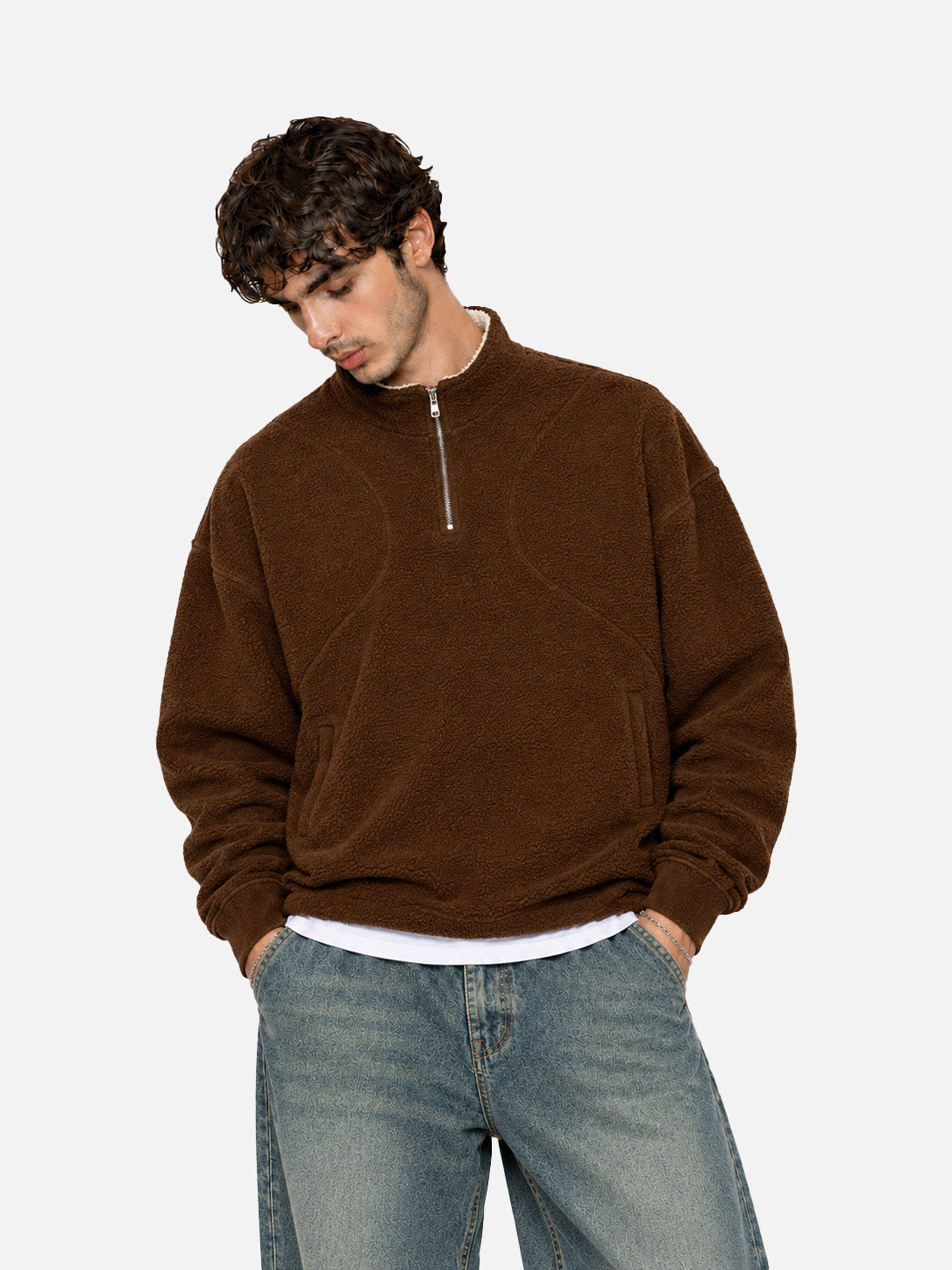 Brown Sherpa Half Zipper
