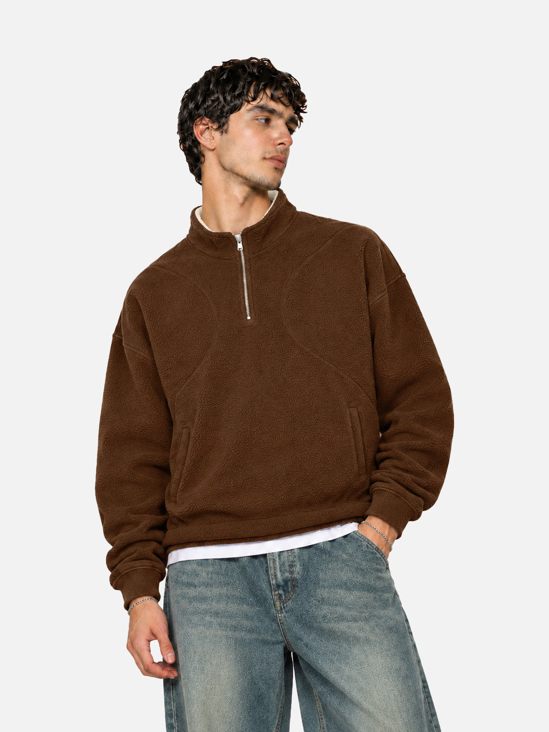 Brown Sherpa Half Zipper