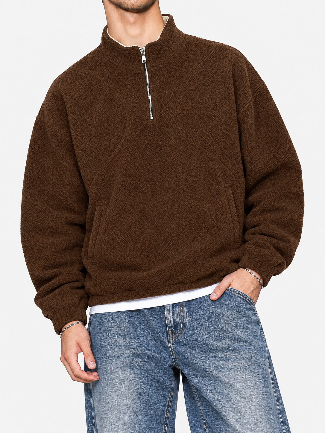 Brown Sherpa Half Zipper