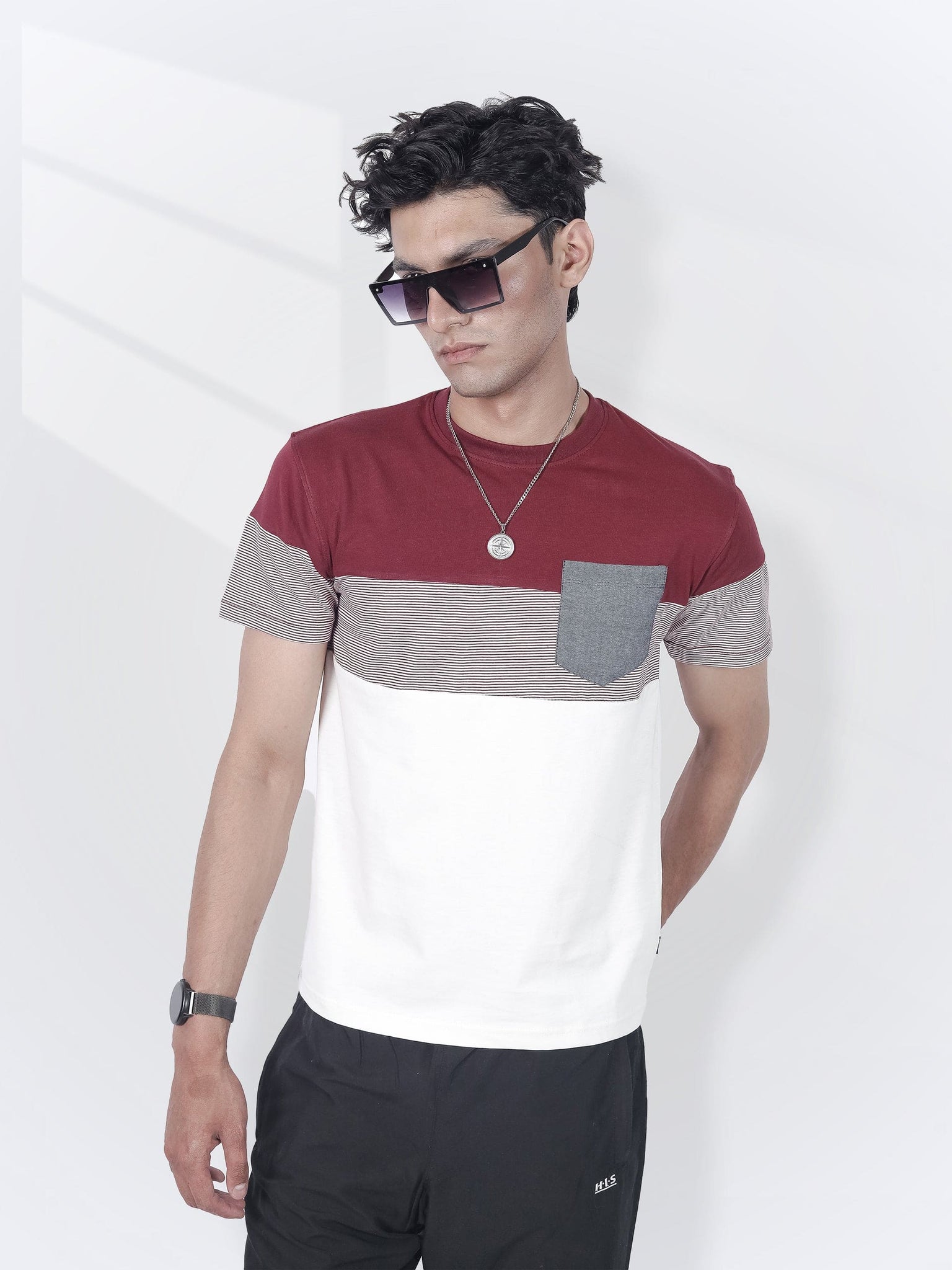 Maroon Chambray Pocket Tee