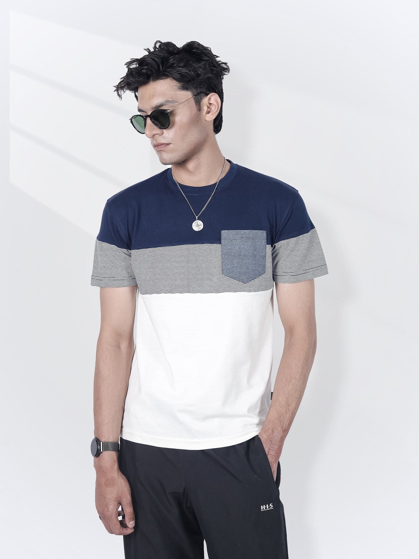Navy Chambray Pocket Tee