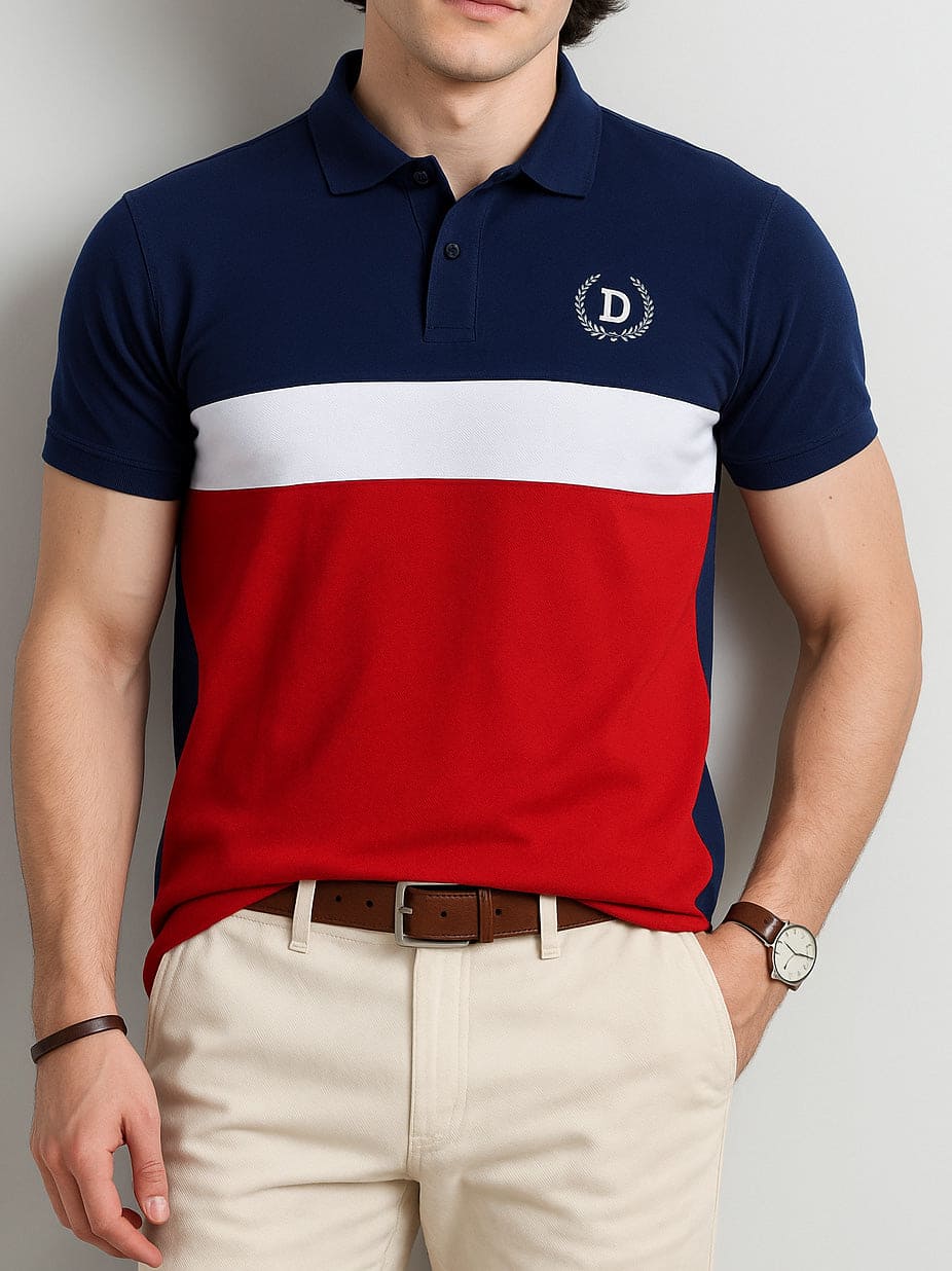 Navy / Red Color Panel Polo