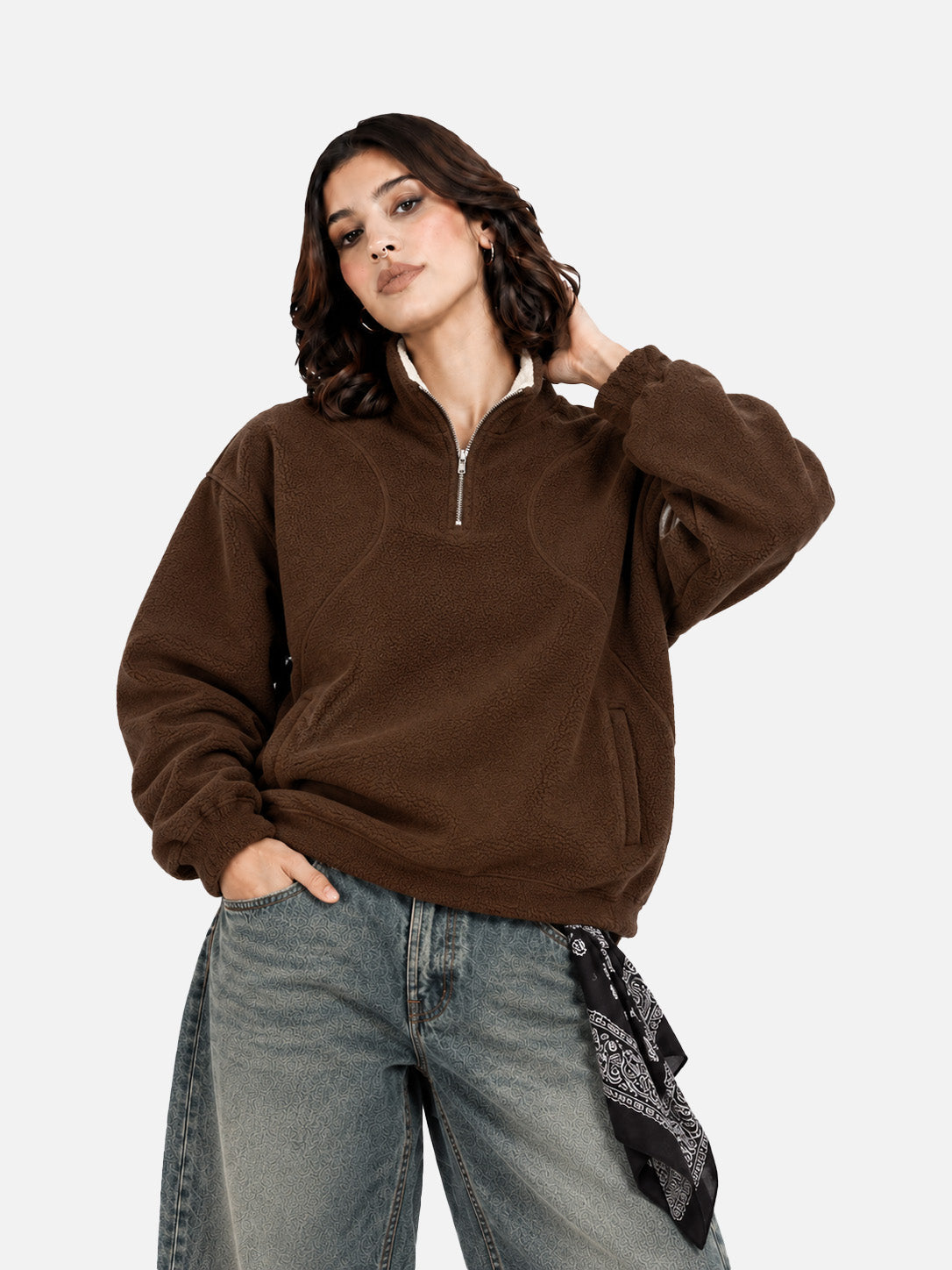 Brown Sherpa Half Zipper