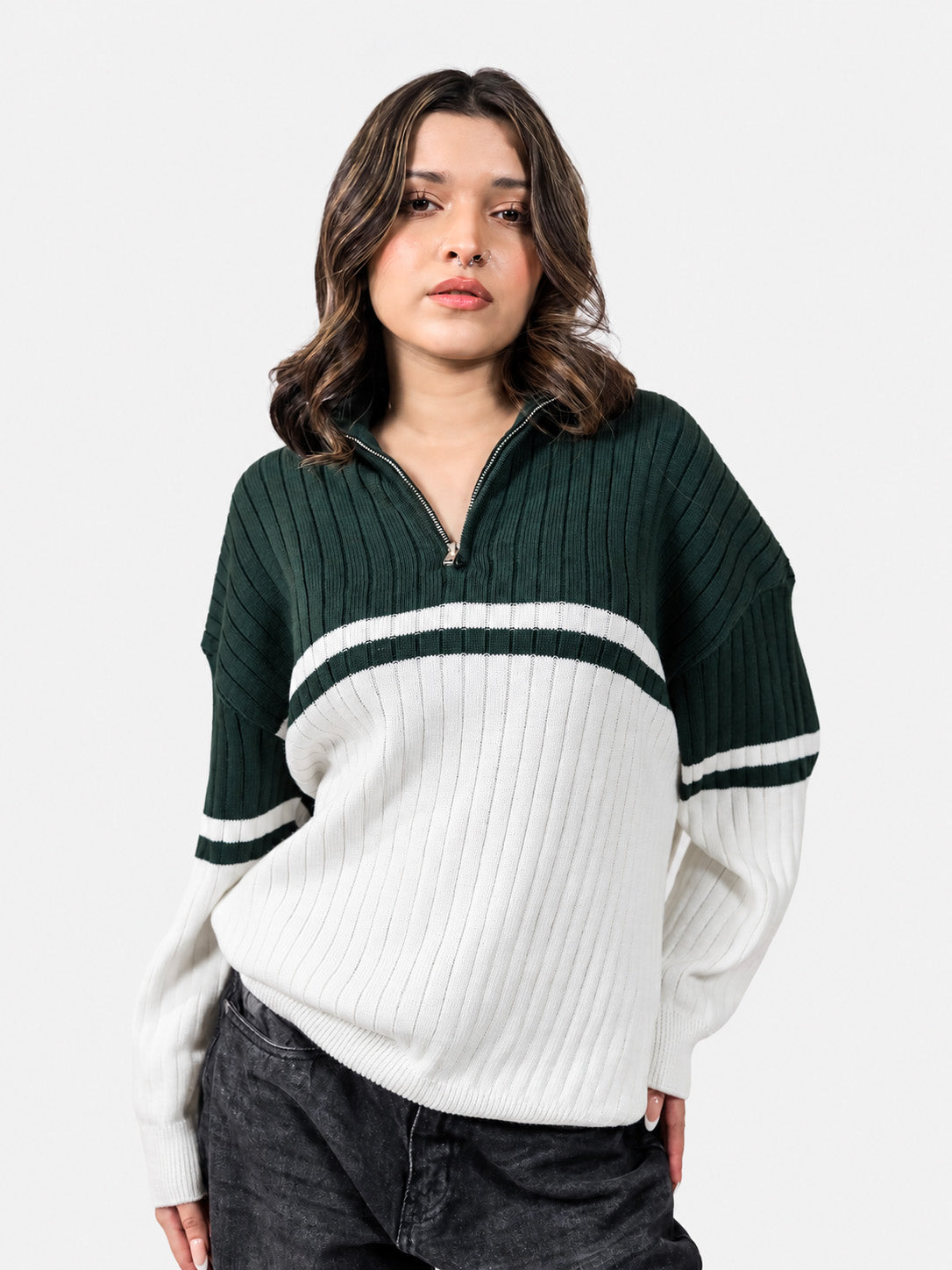 Green & Off White Sweater