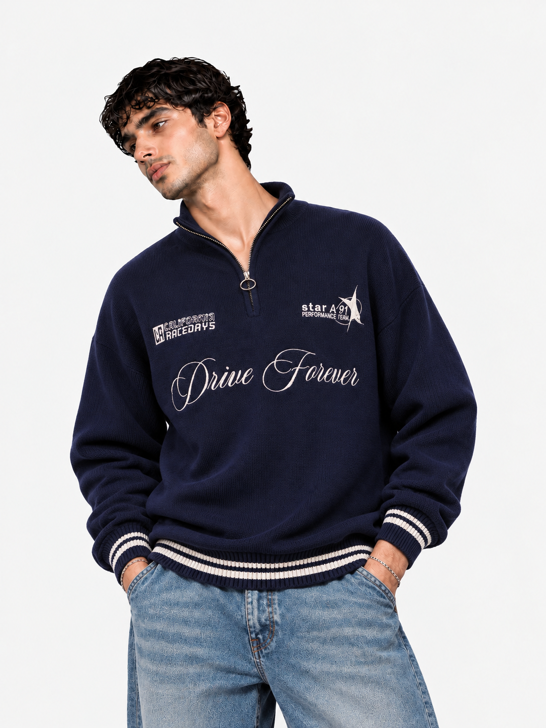 Navy Embroidered Sweater
