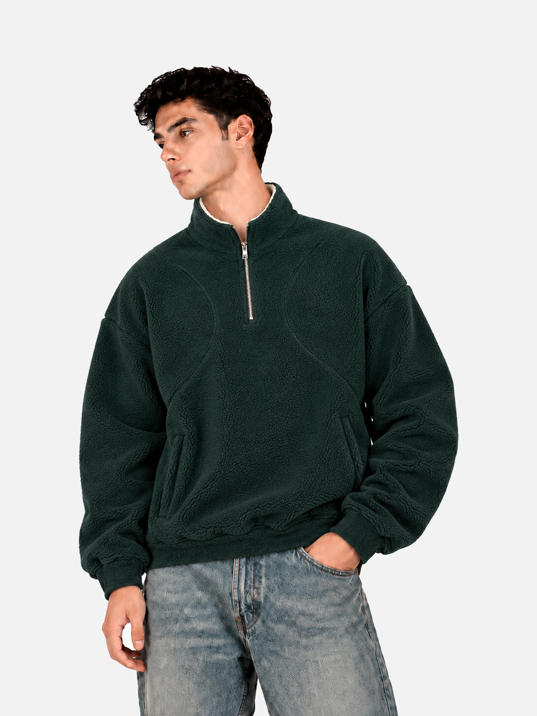 Green Sherpa Half Zipper