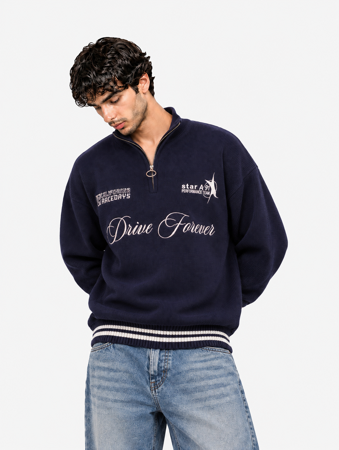 Navy Embroidered Sweater