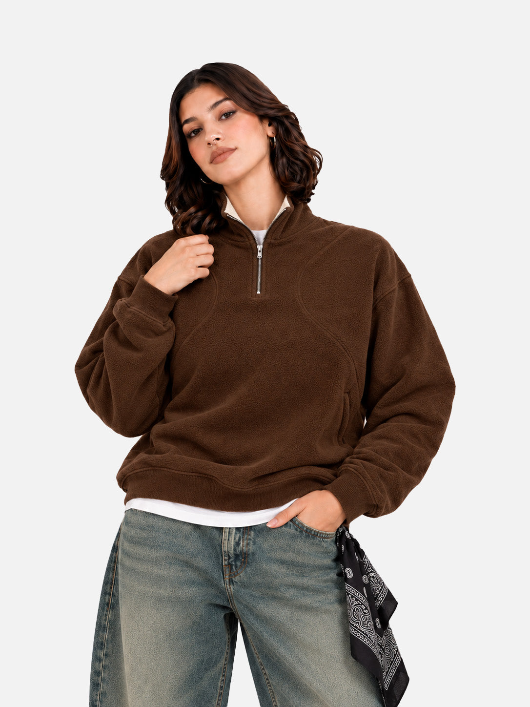 Brown Sherpa Half Zipper