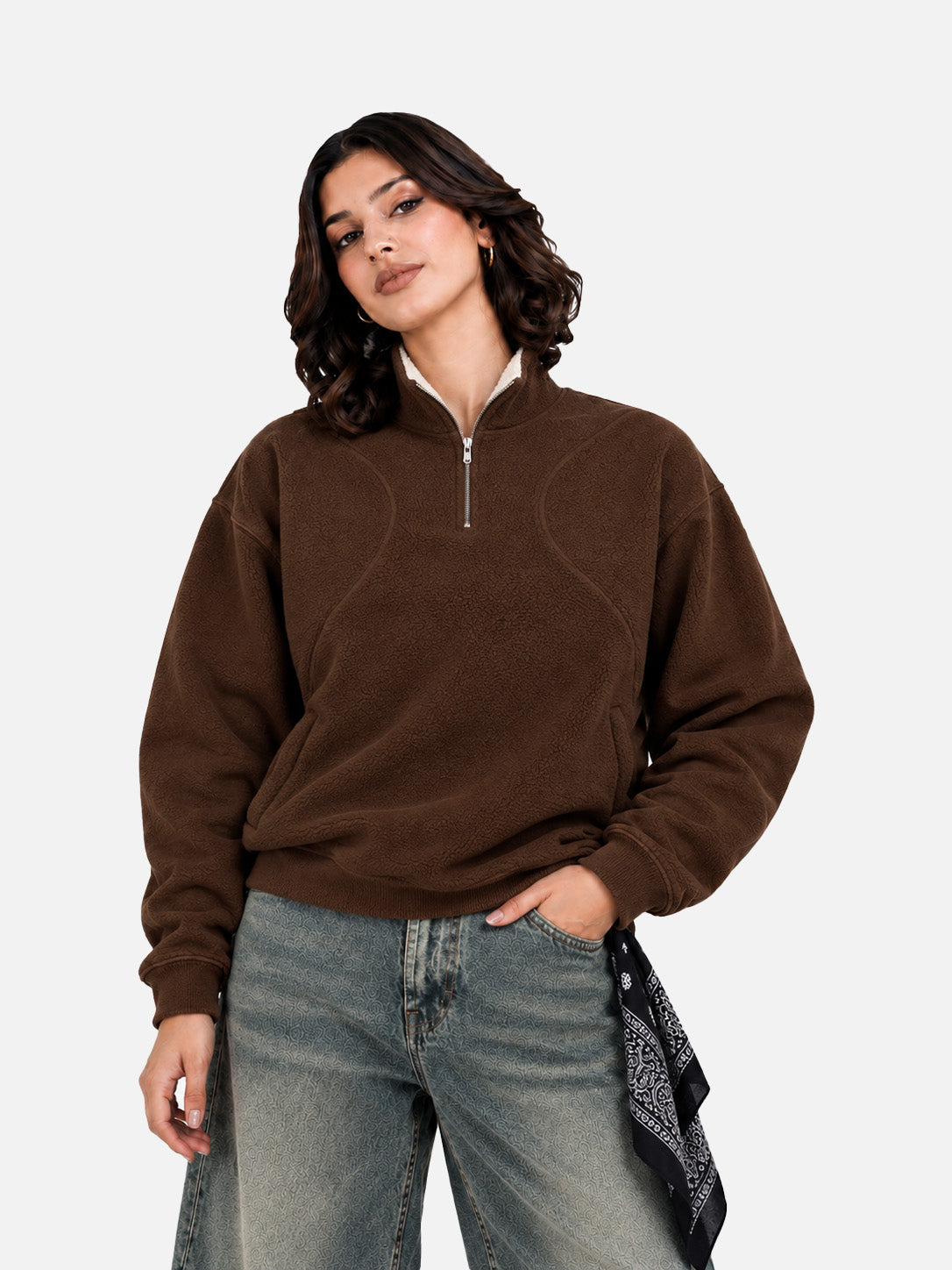 Brown Sherpa Half Zipper