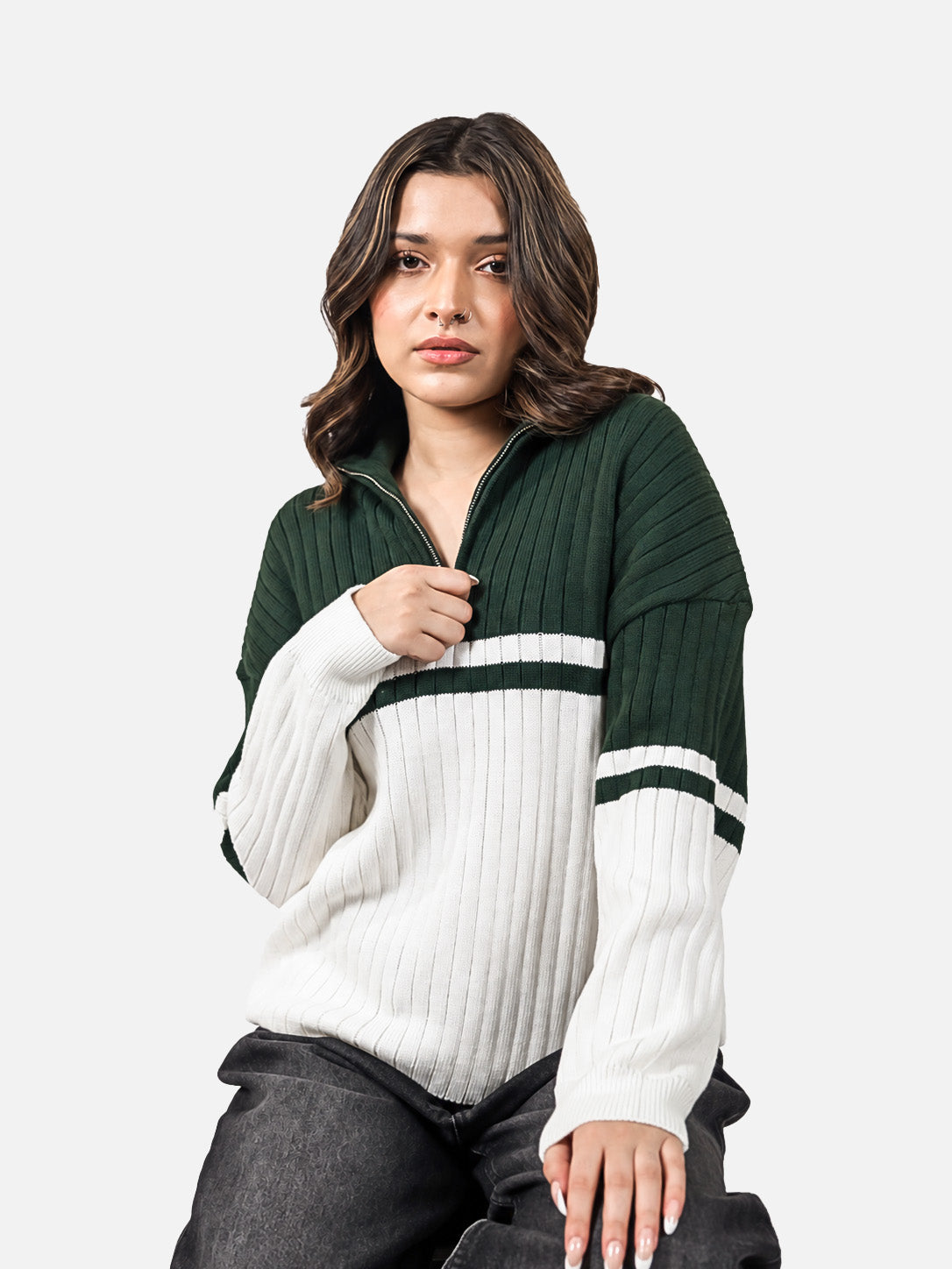 Green & Off White Sweater