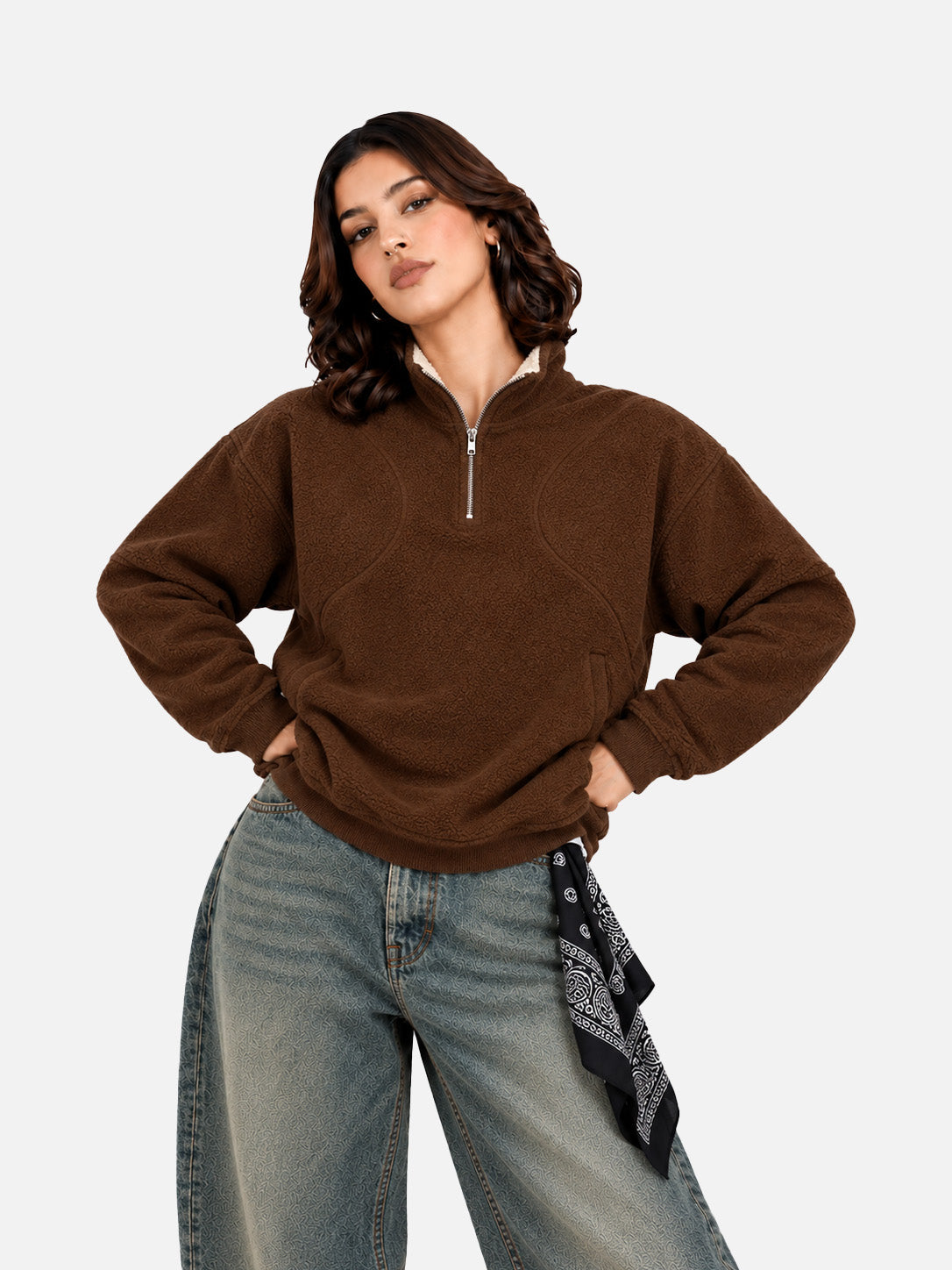 Brown Sherpa Half Zipper