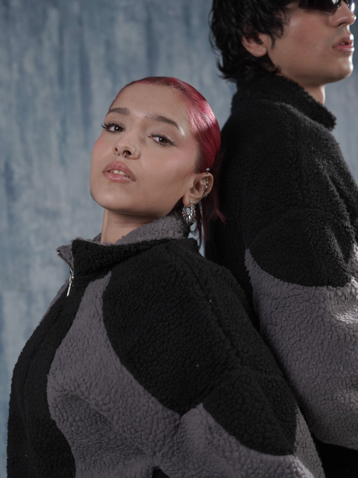 Black & Gray Sherpa Jacket
