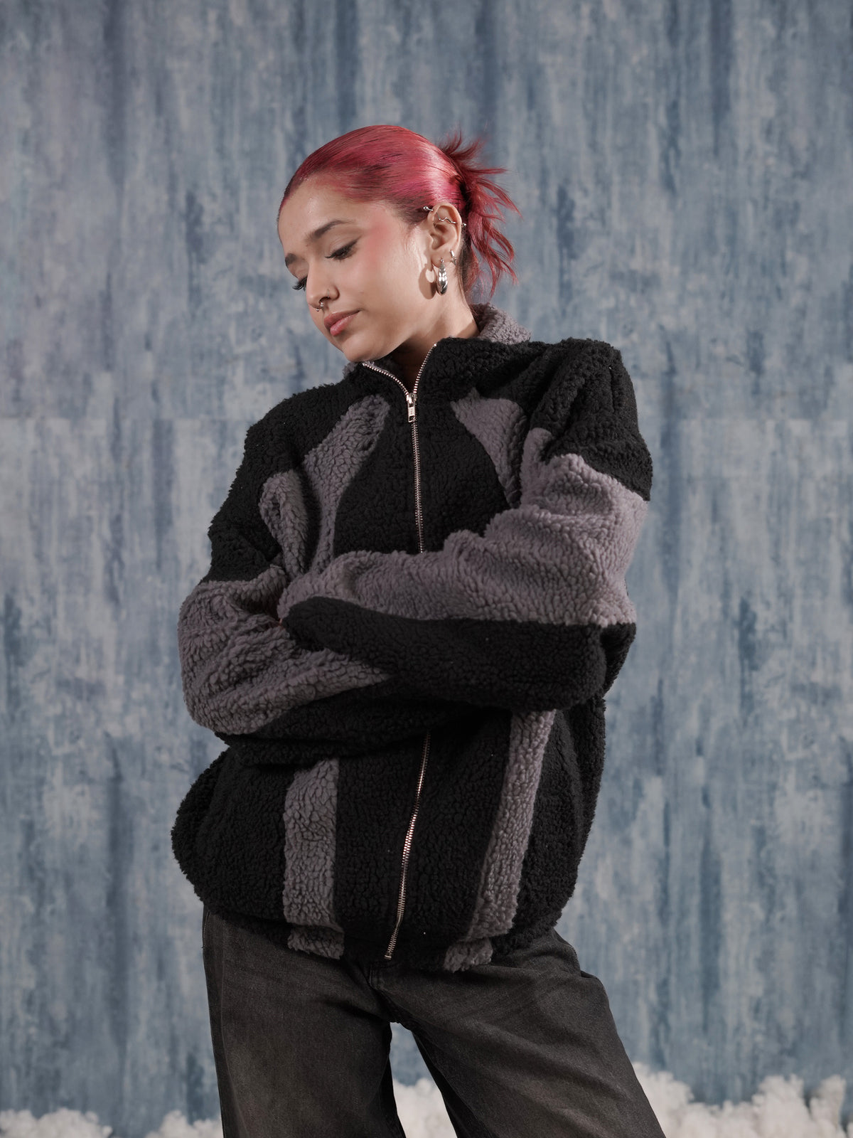 Black & Gray Sherpa Jacket