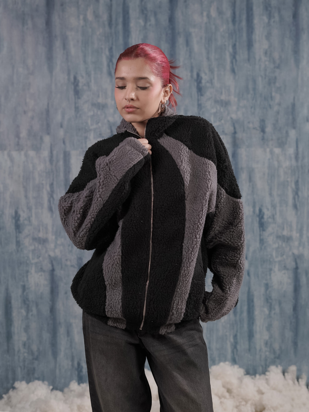 Black & Gray Sherpa Jacket