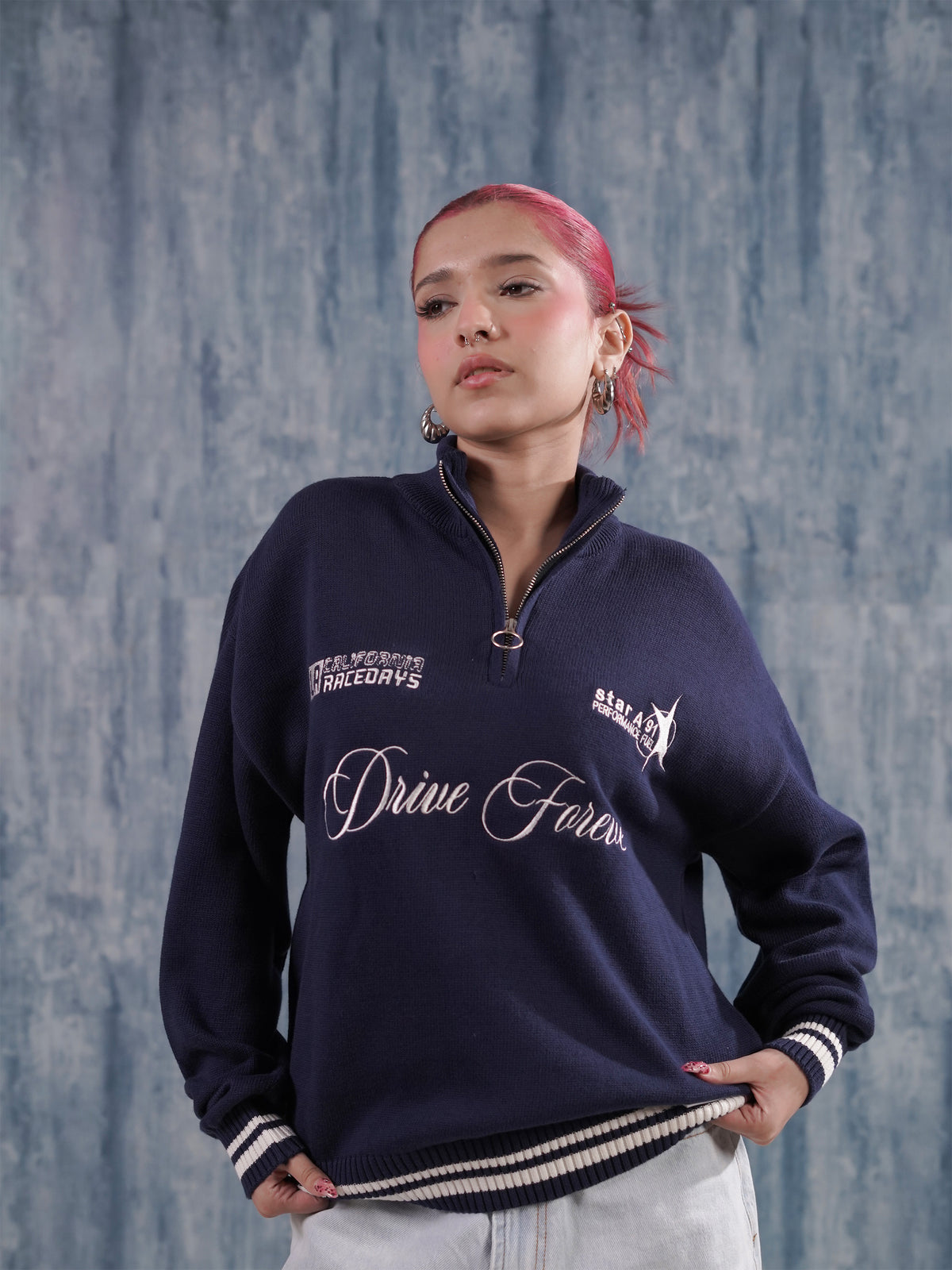 Navy Embroidered Sweater