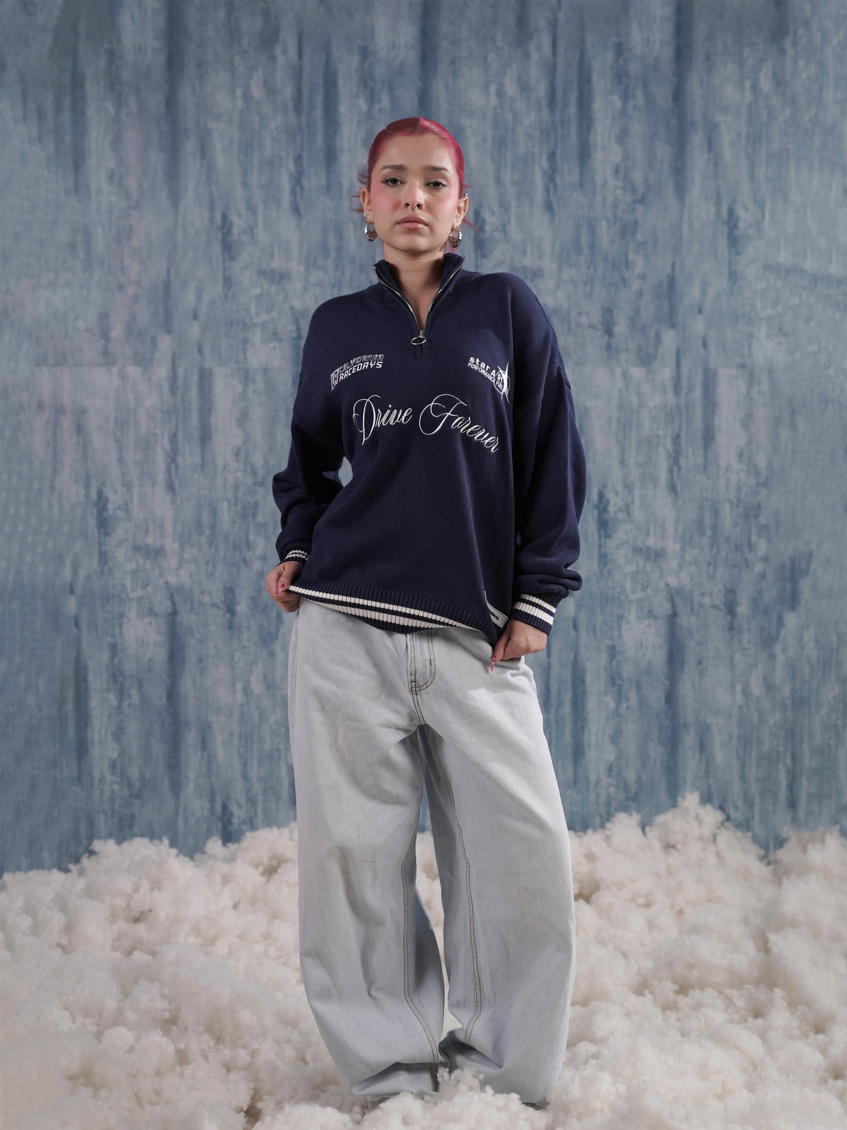Navy Embroidered Sweater