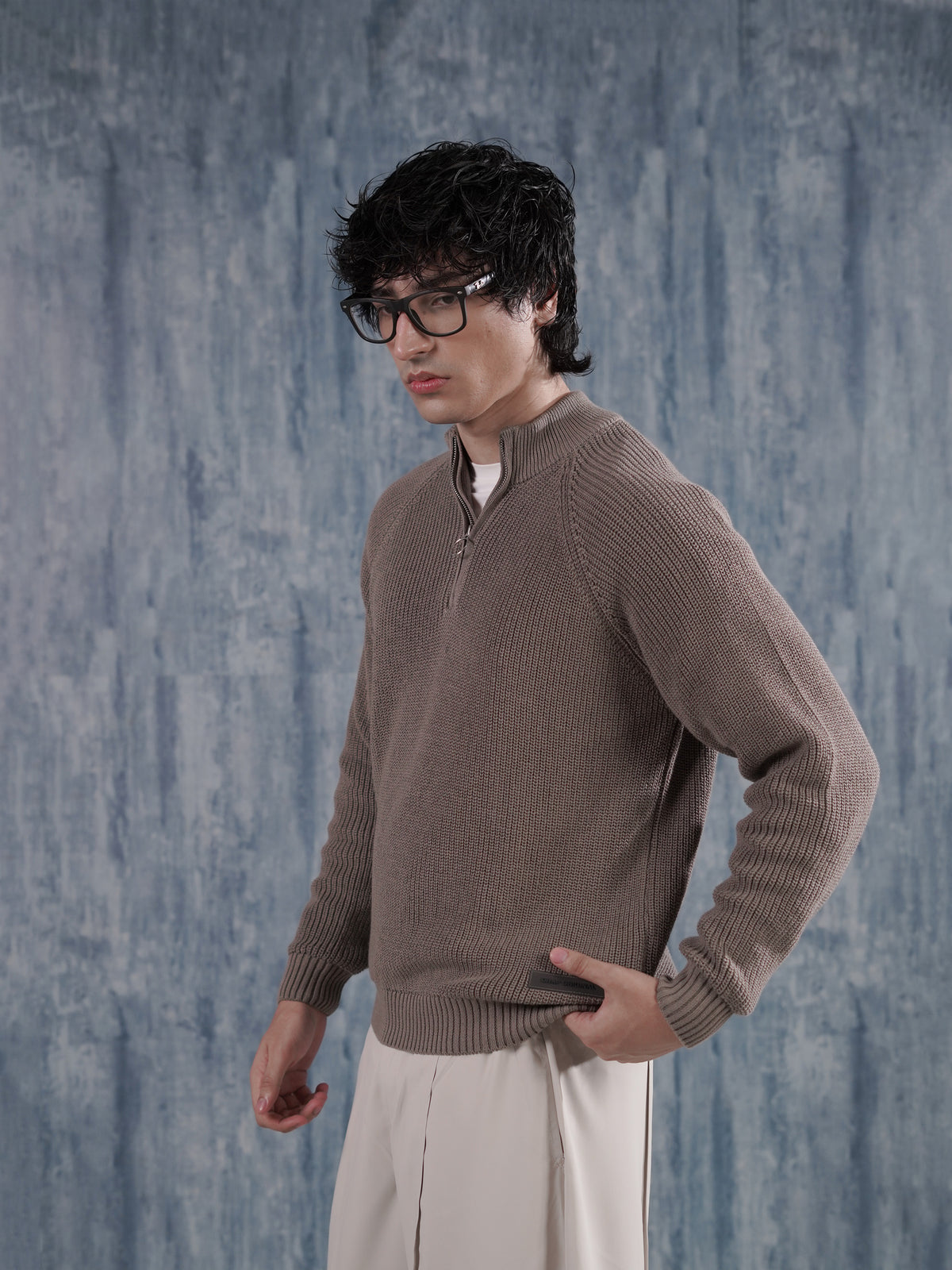 Beige Half Zip Sweater