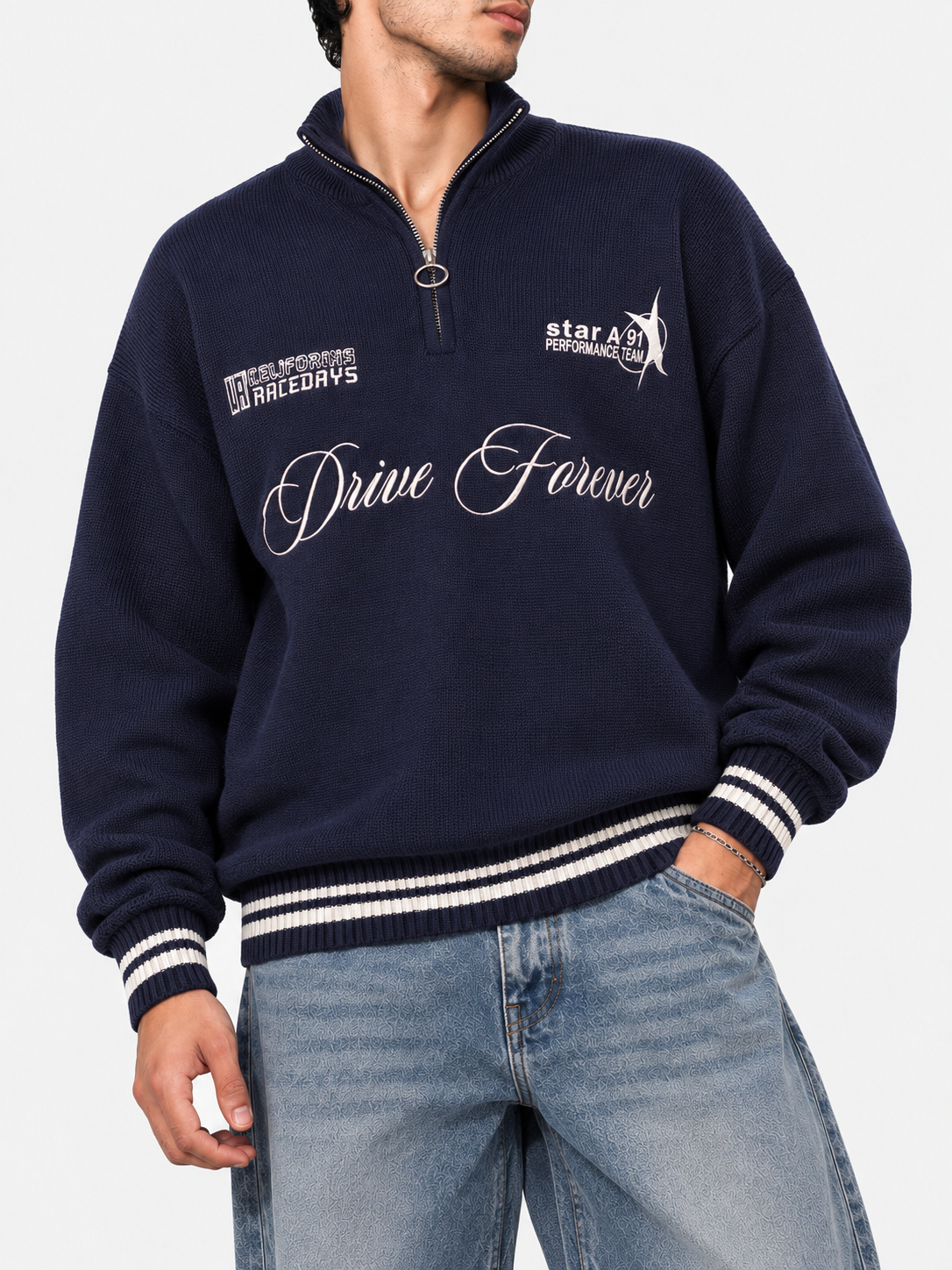 Navy Embroidered Sweater