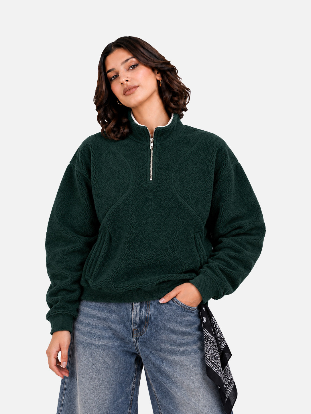Green Sherpa Half Zipper