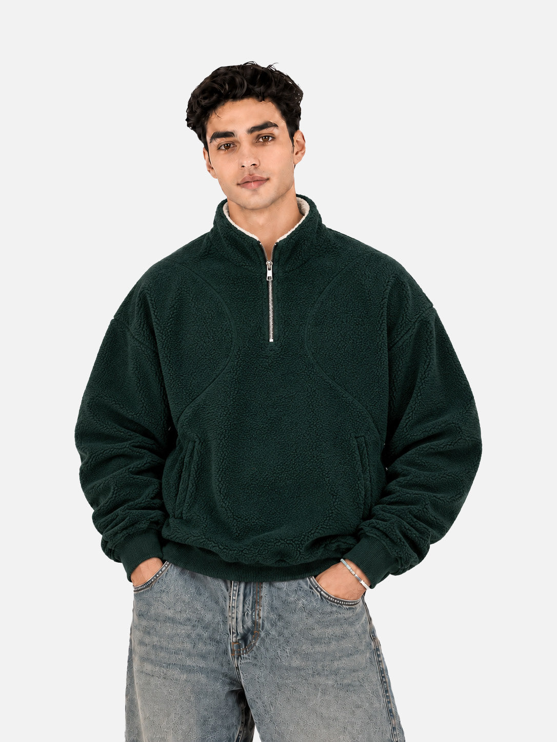 Green Sherpa Half Zipper