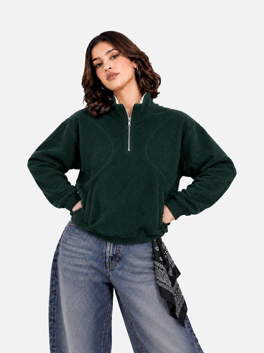 Green Sherpa Half Zipper