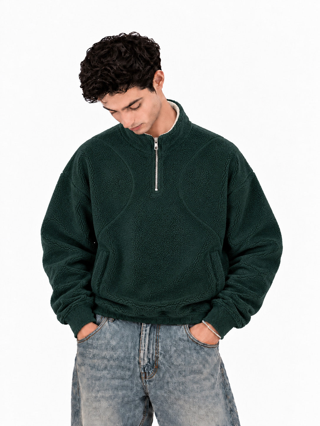 Green Sherpa Half Zipper