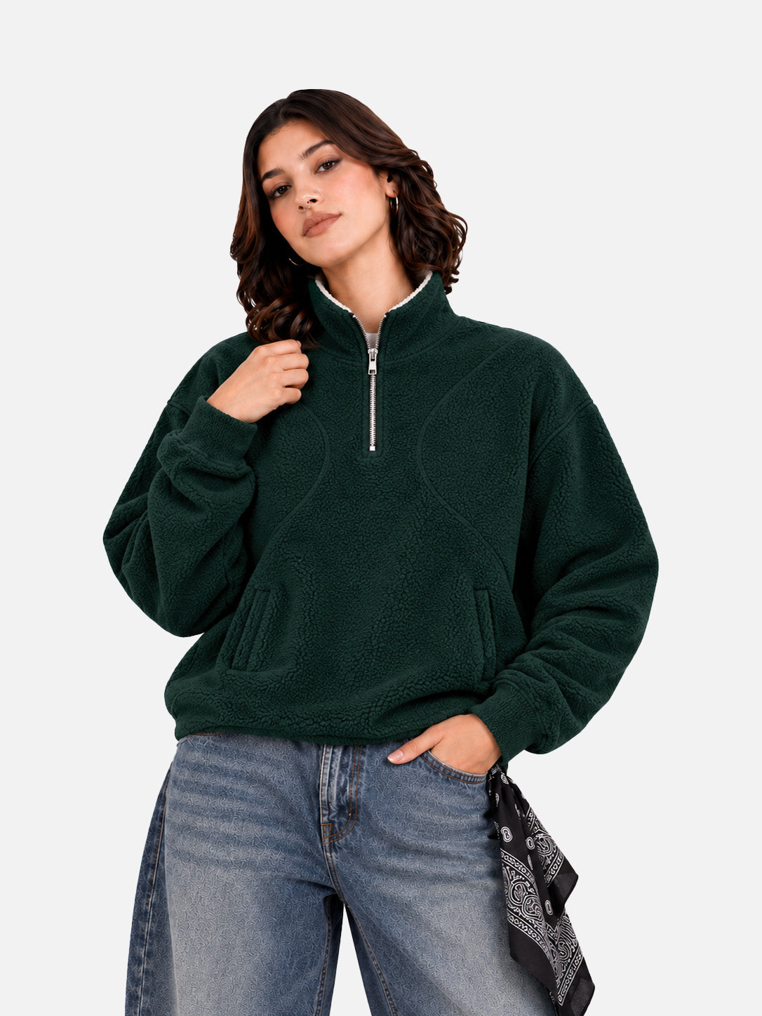 Green Sherpa Half Zipper