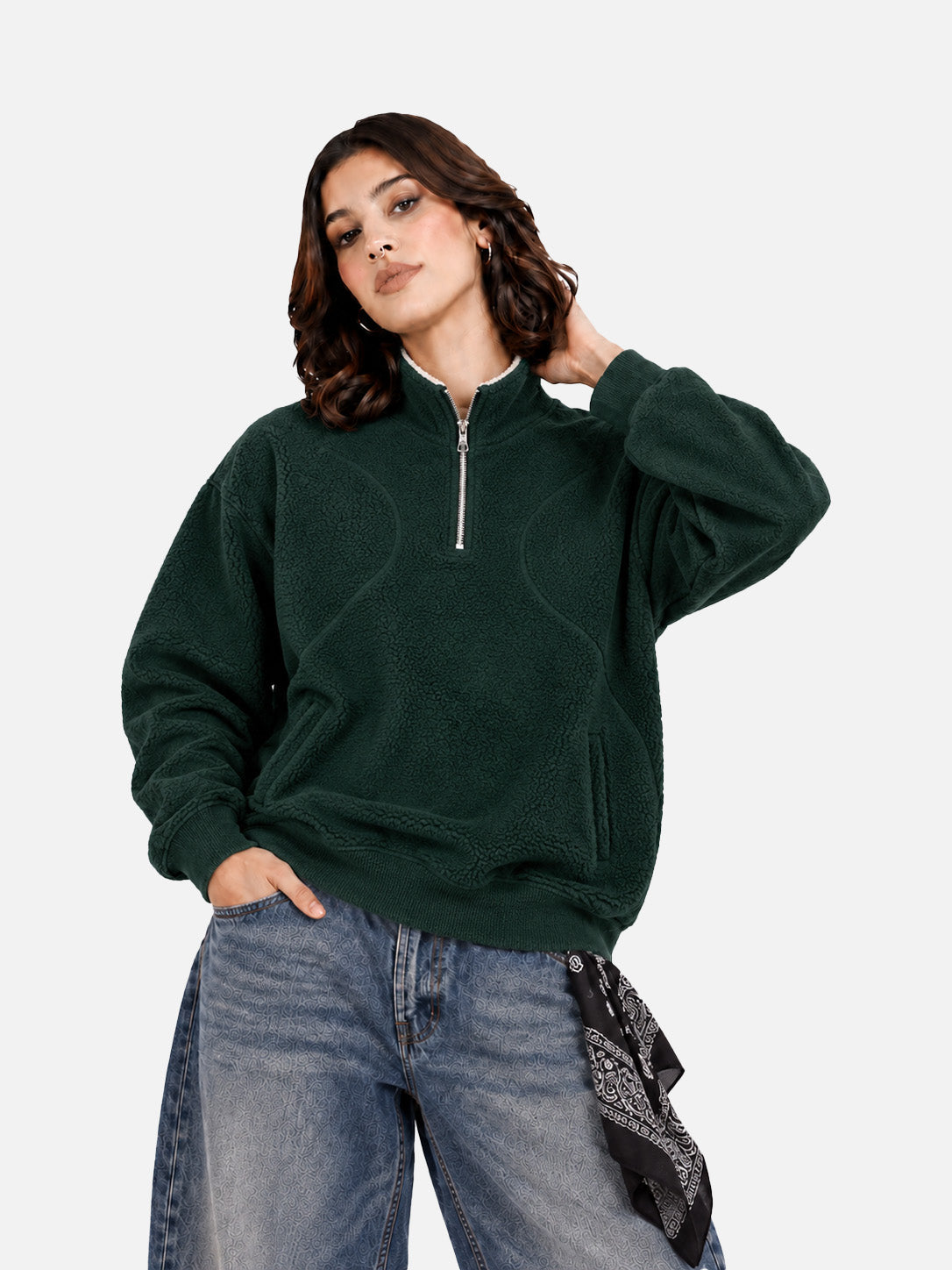 Green Sherpa Half Zipper