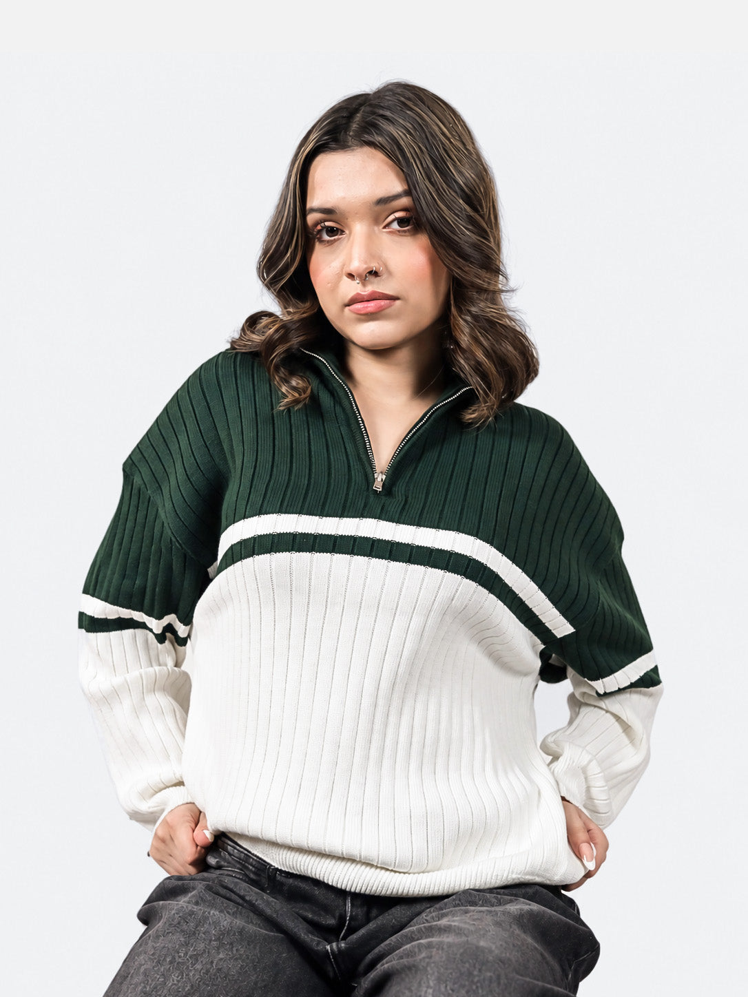 Green & Off White Sweater
