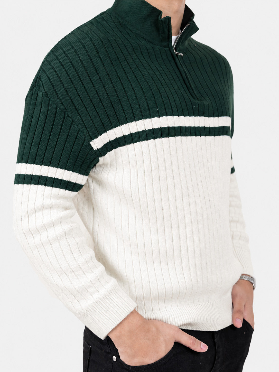 Green & Off White Sweater