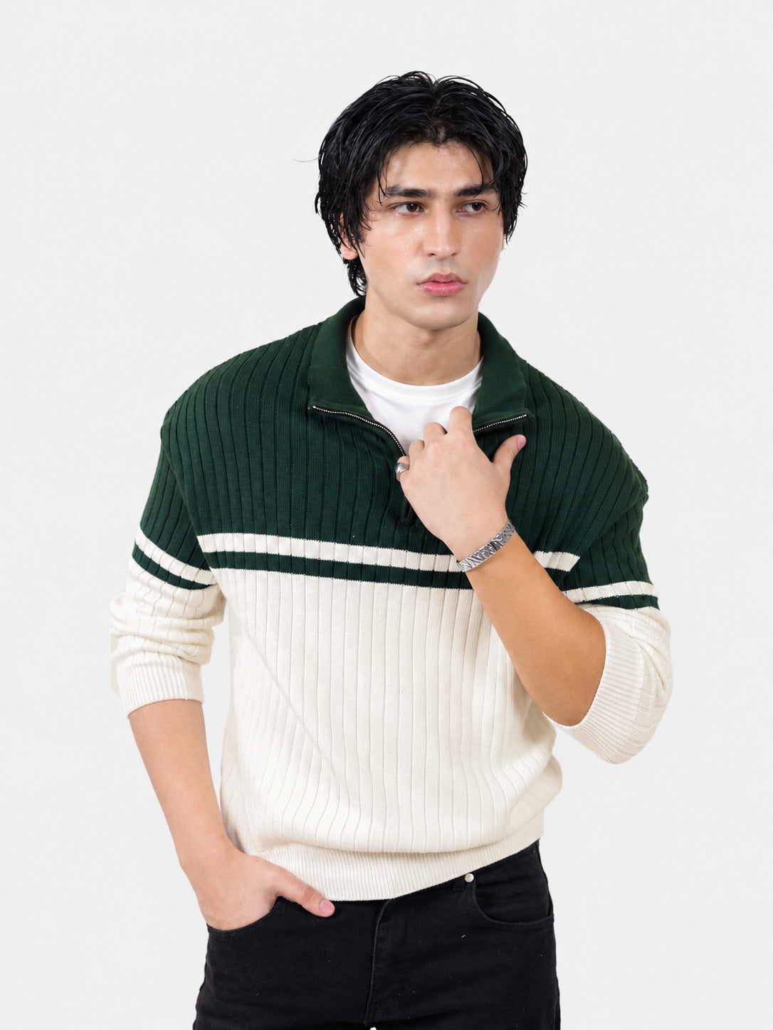 Green & Off White Sweater