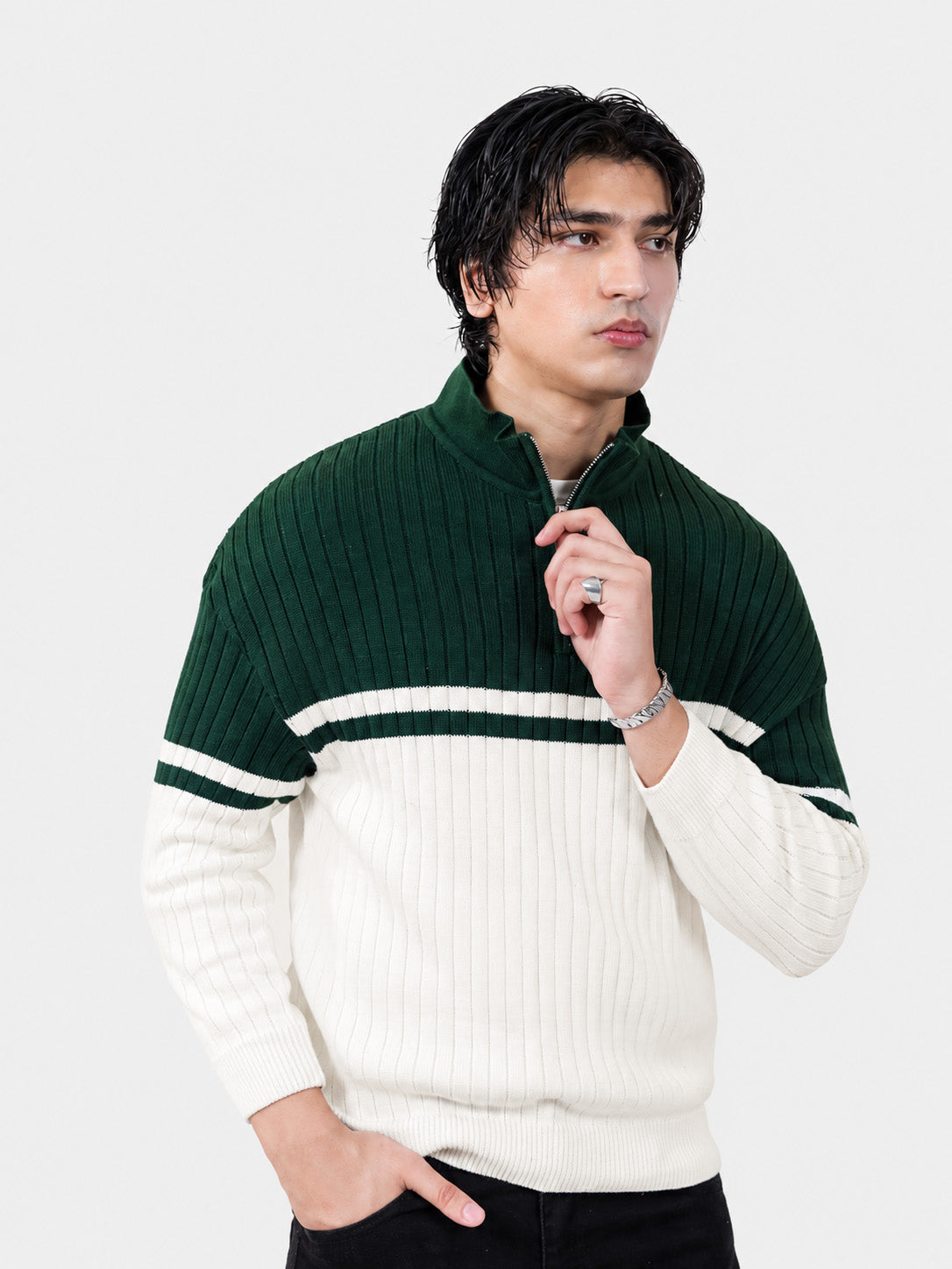 Green & Off White Sweater