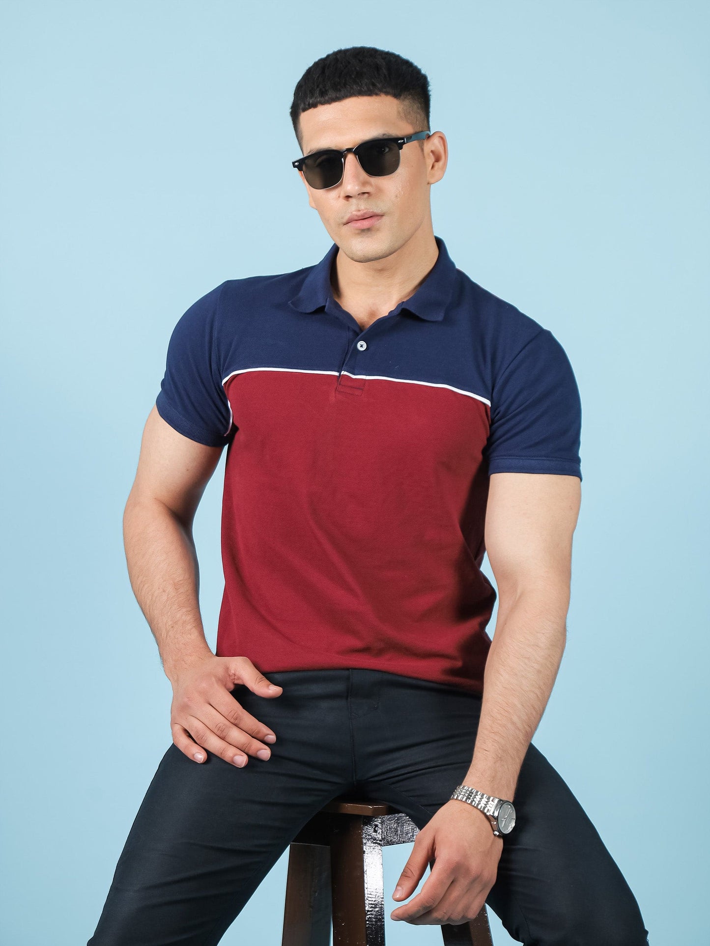 Navy / Red Color Panel Polo