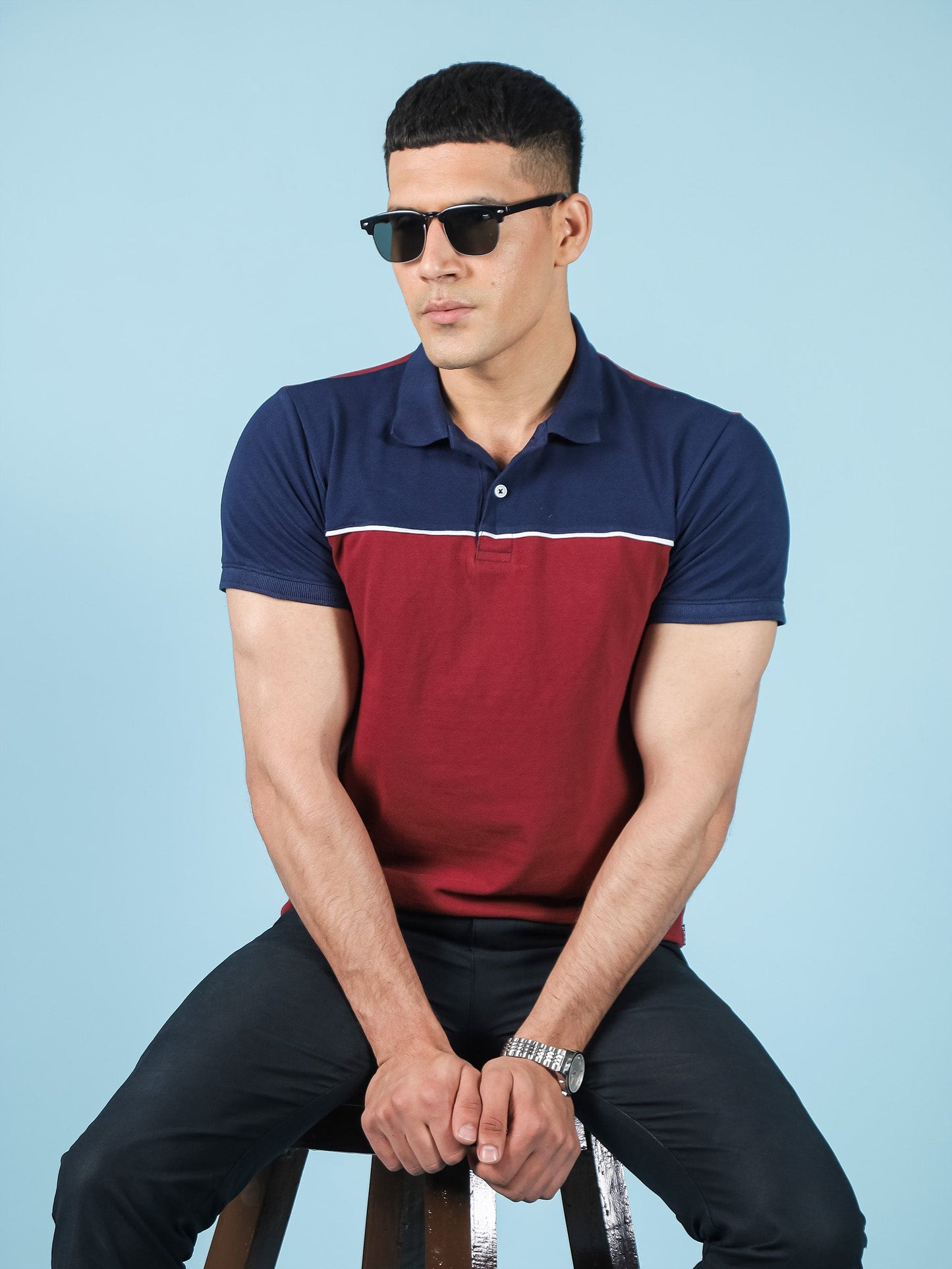 Navy / Red Color Panel Polo