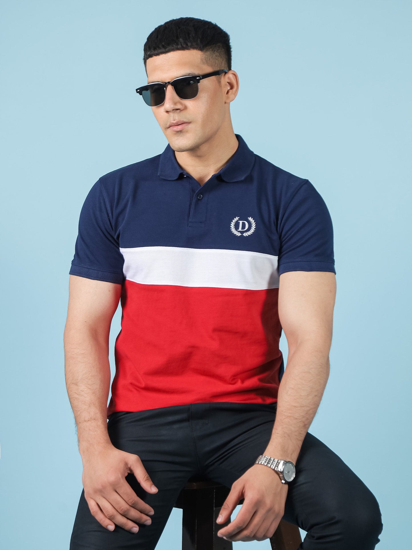 Navy / Red Color Panel Polo