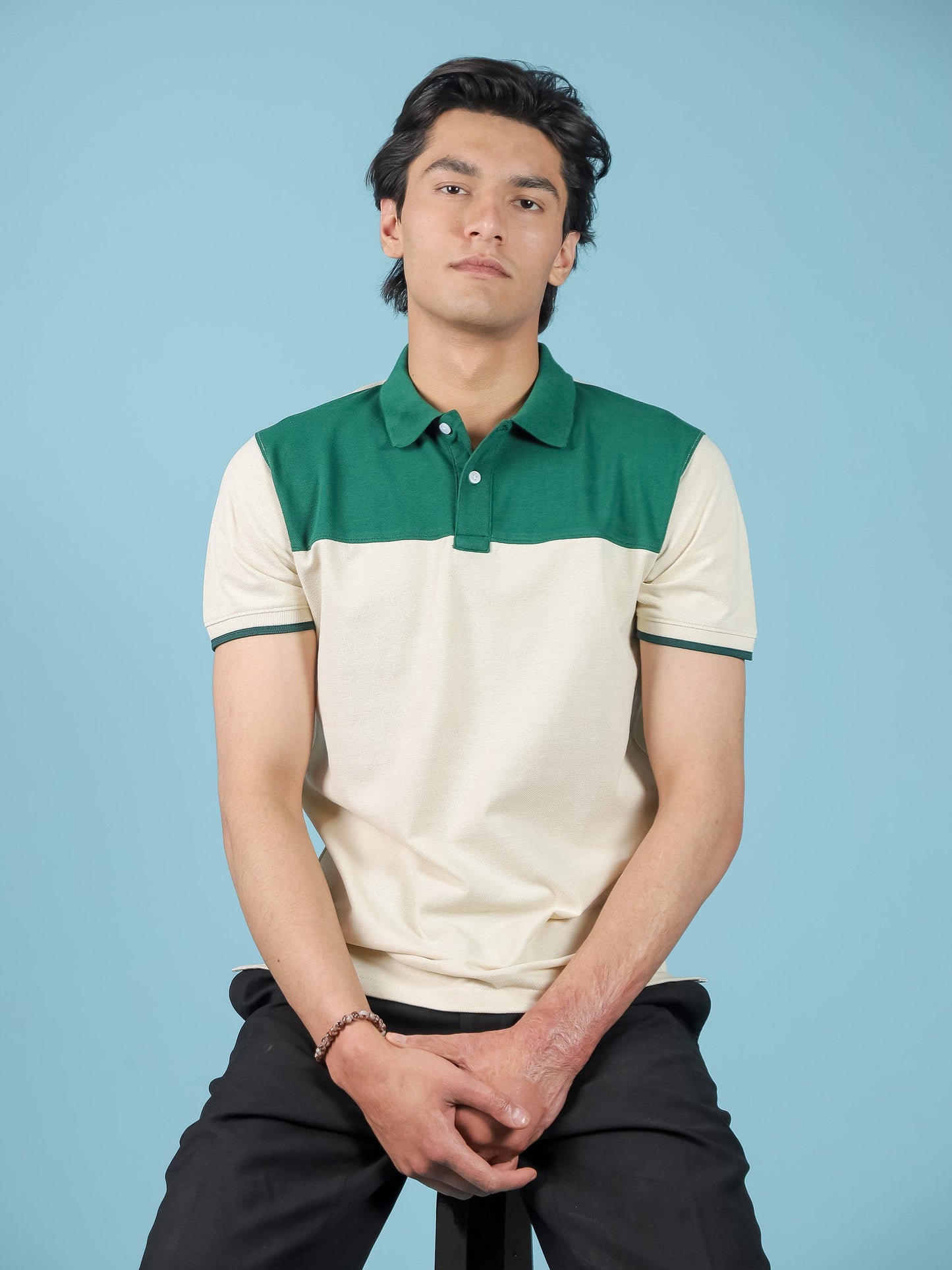 Cream / Green Polo Shirt
