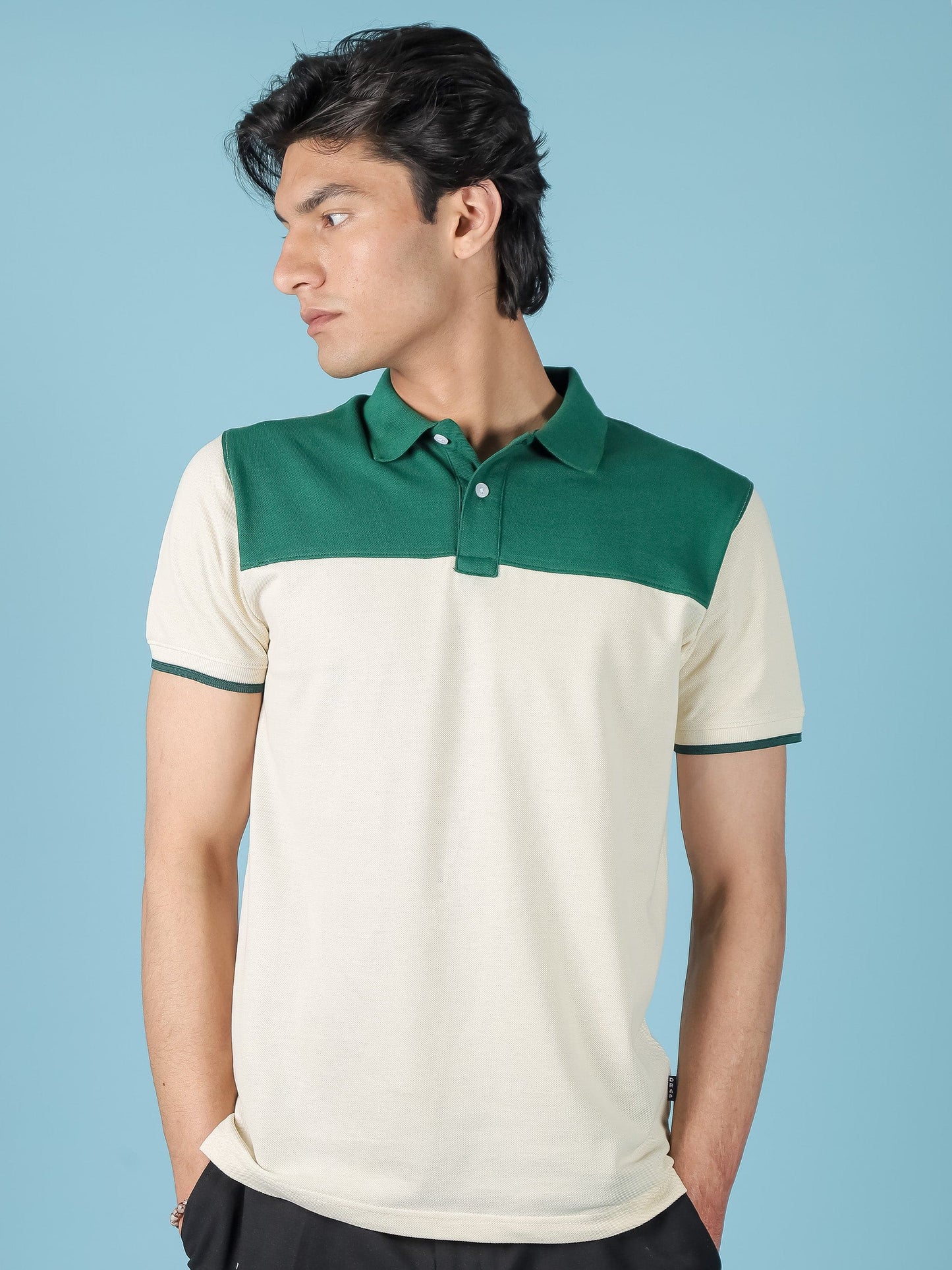 Cream / Green Polo Shirt