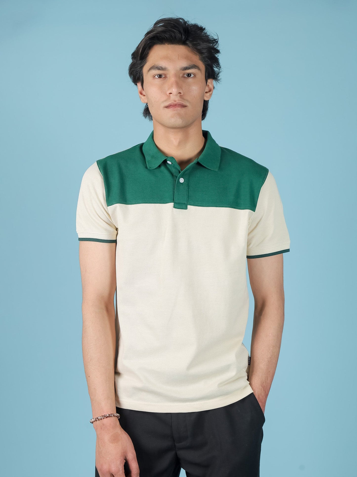 Cream / Green Polo Shirt
