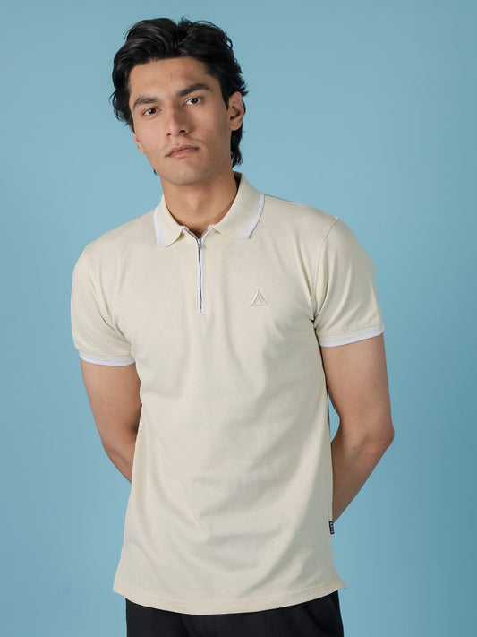 Beige Zipper Polo