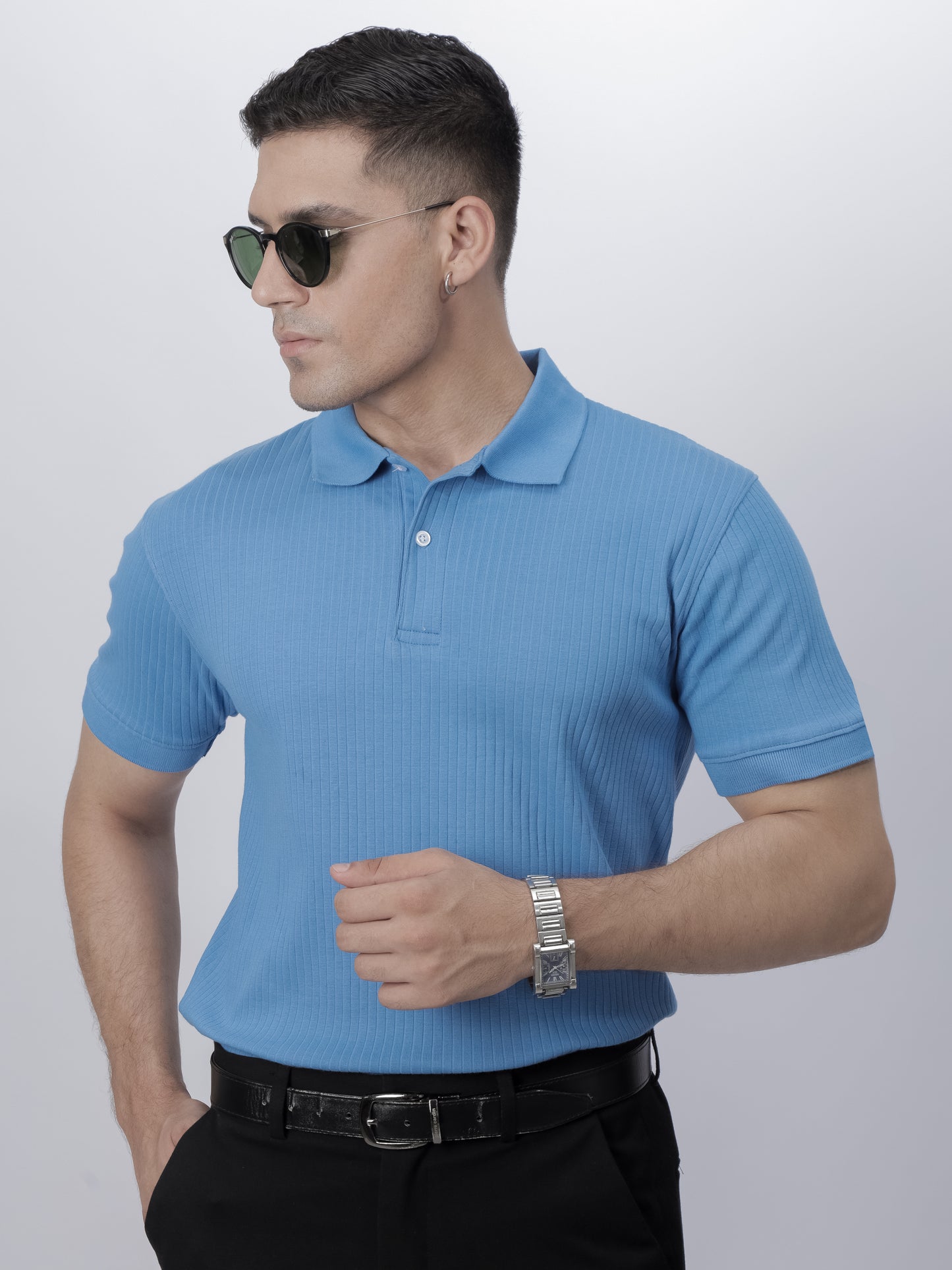 Blue Ribbed Polo