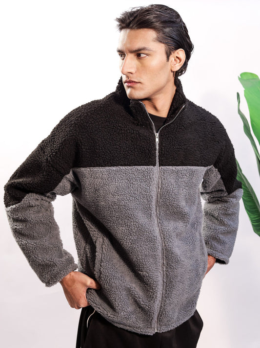Black & Gray Sherpa Jacket