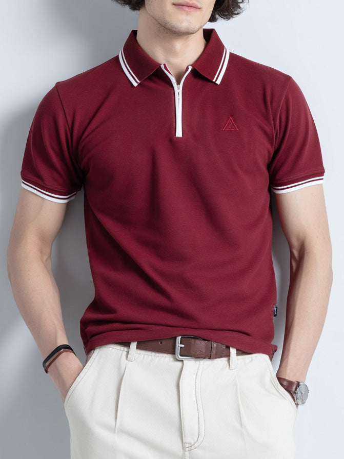Maroon Zipper Polo
