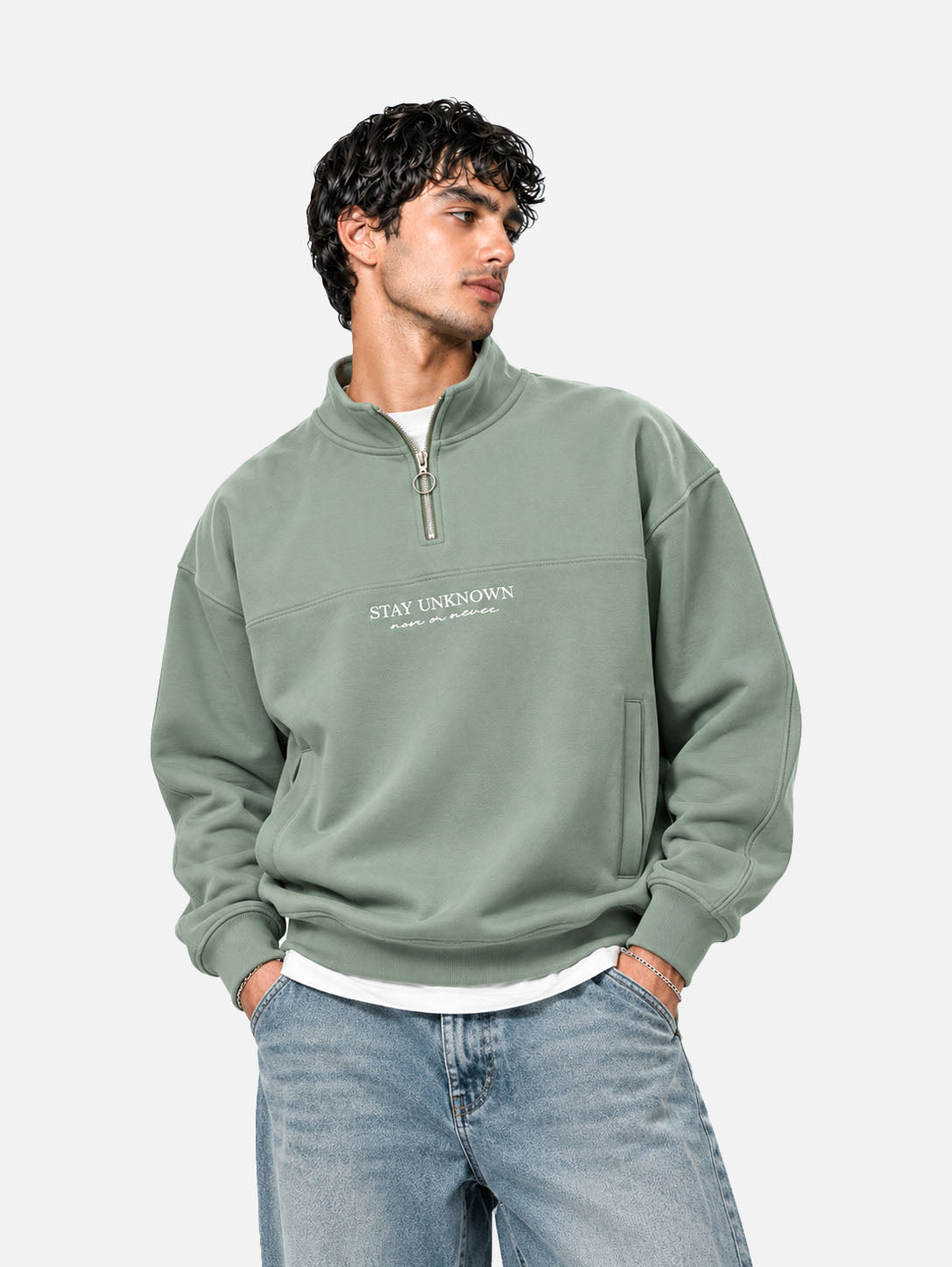 Stay Unknown Sage Quarter-Zip