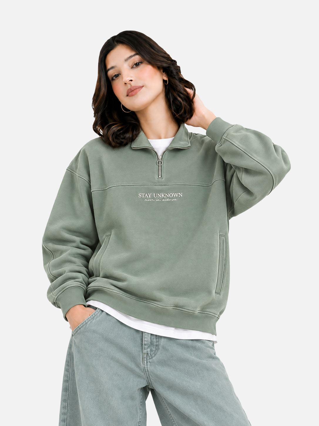 Stay Unknown Sage Quarter-Zip