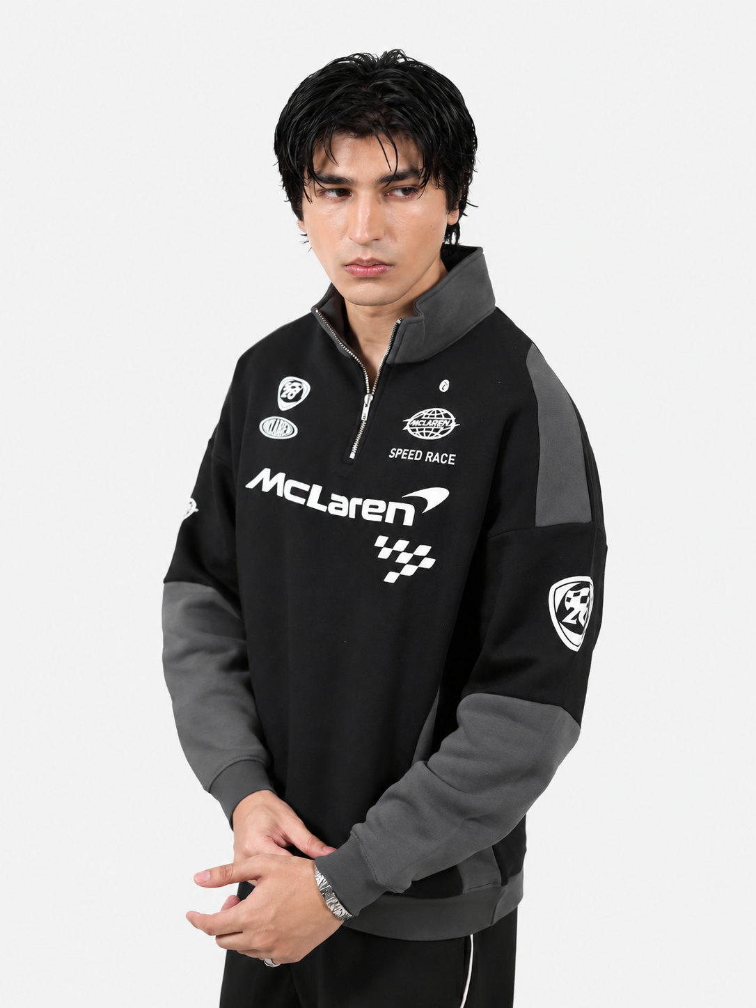 Black & Smoke Grey Quarter Zipper