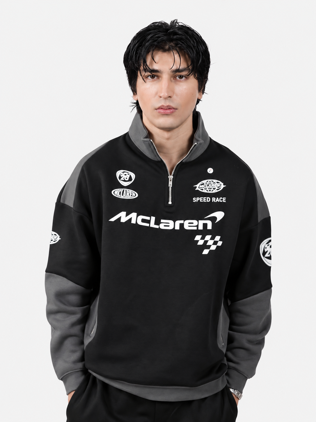 Black & Smoke Grey Quarter Zipper