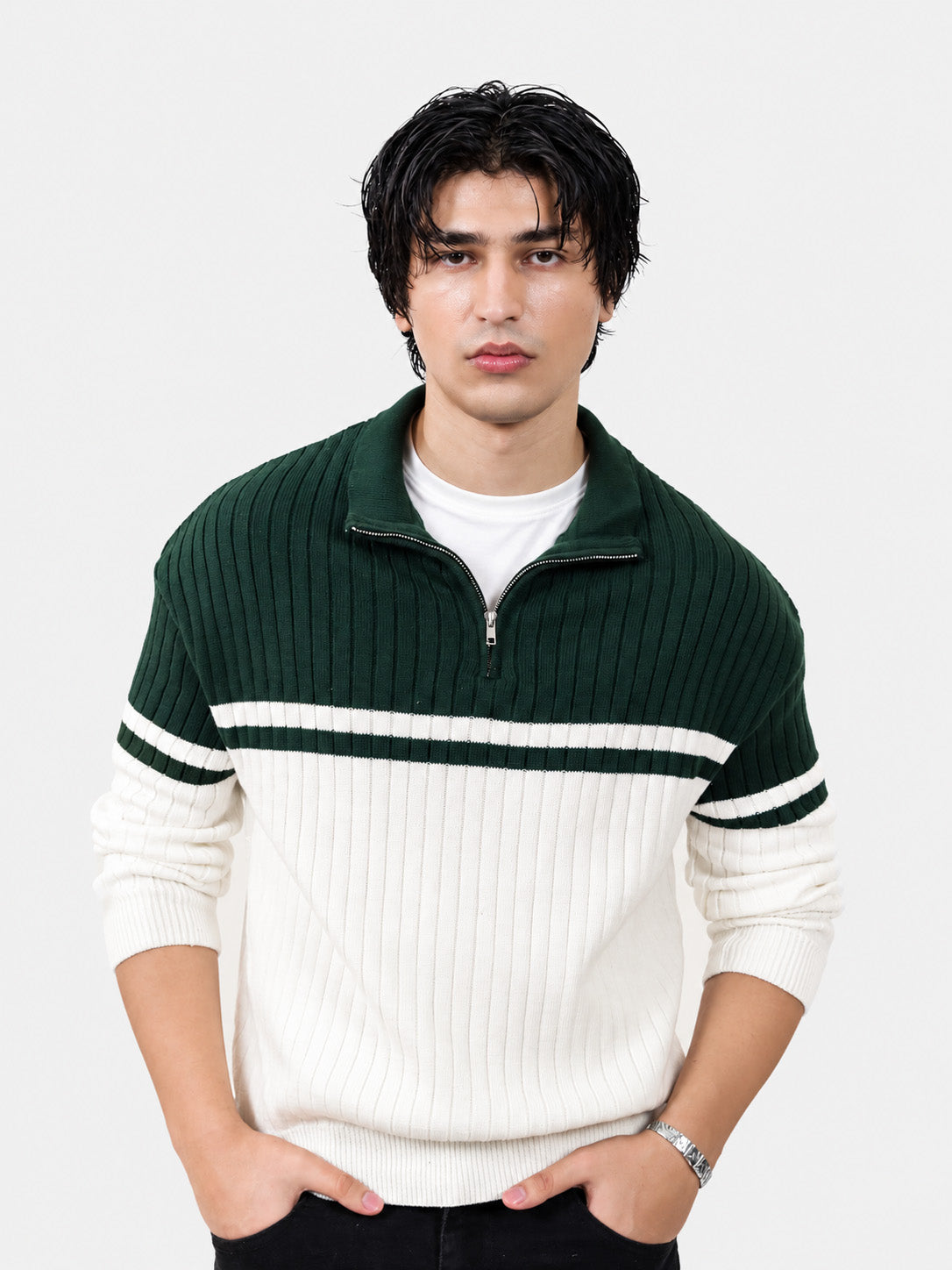 Green & Off White Sweater