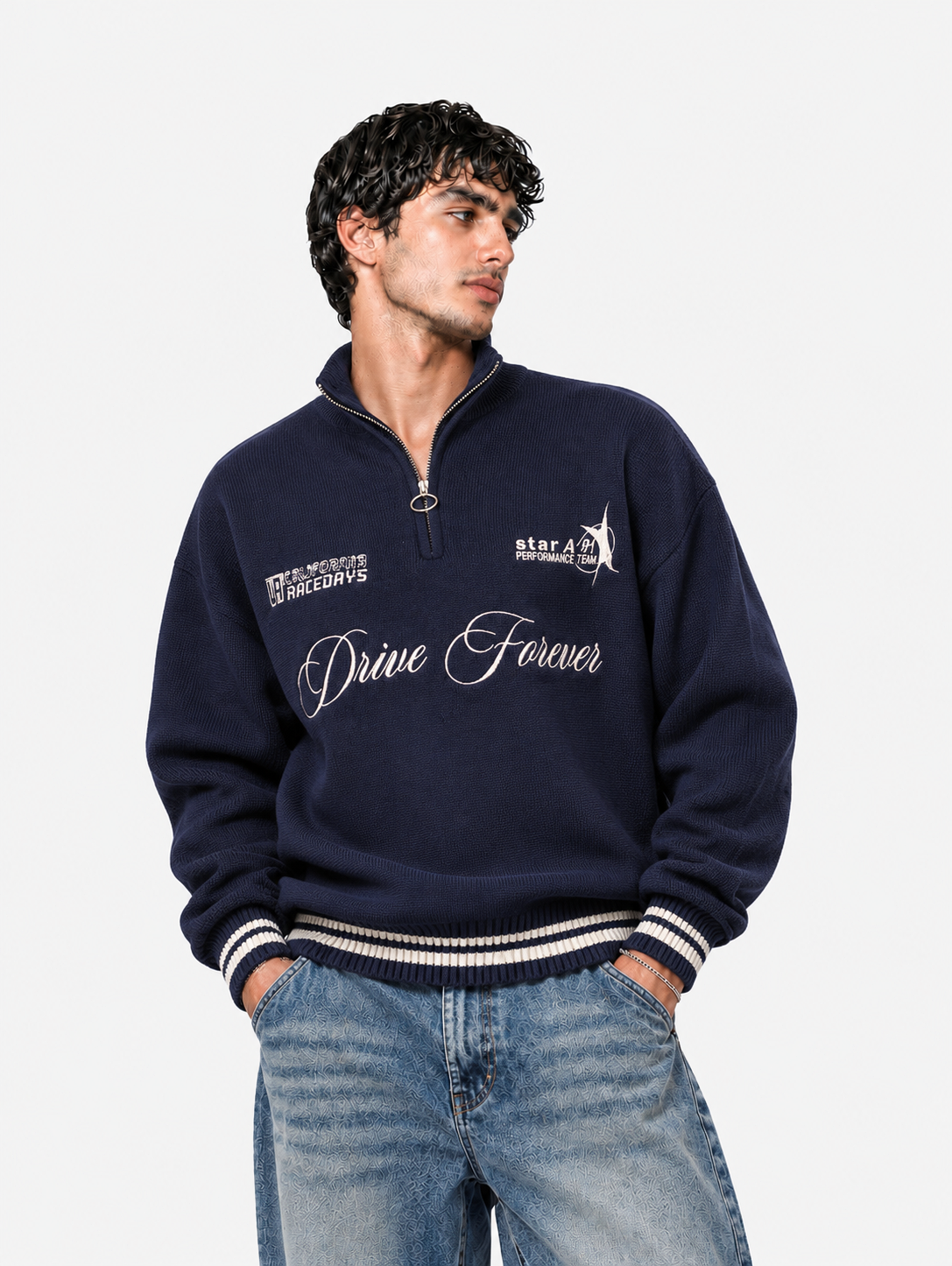 Navy Embroidered Sweater